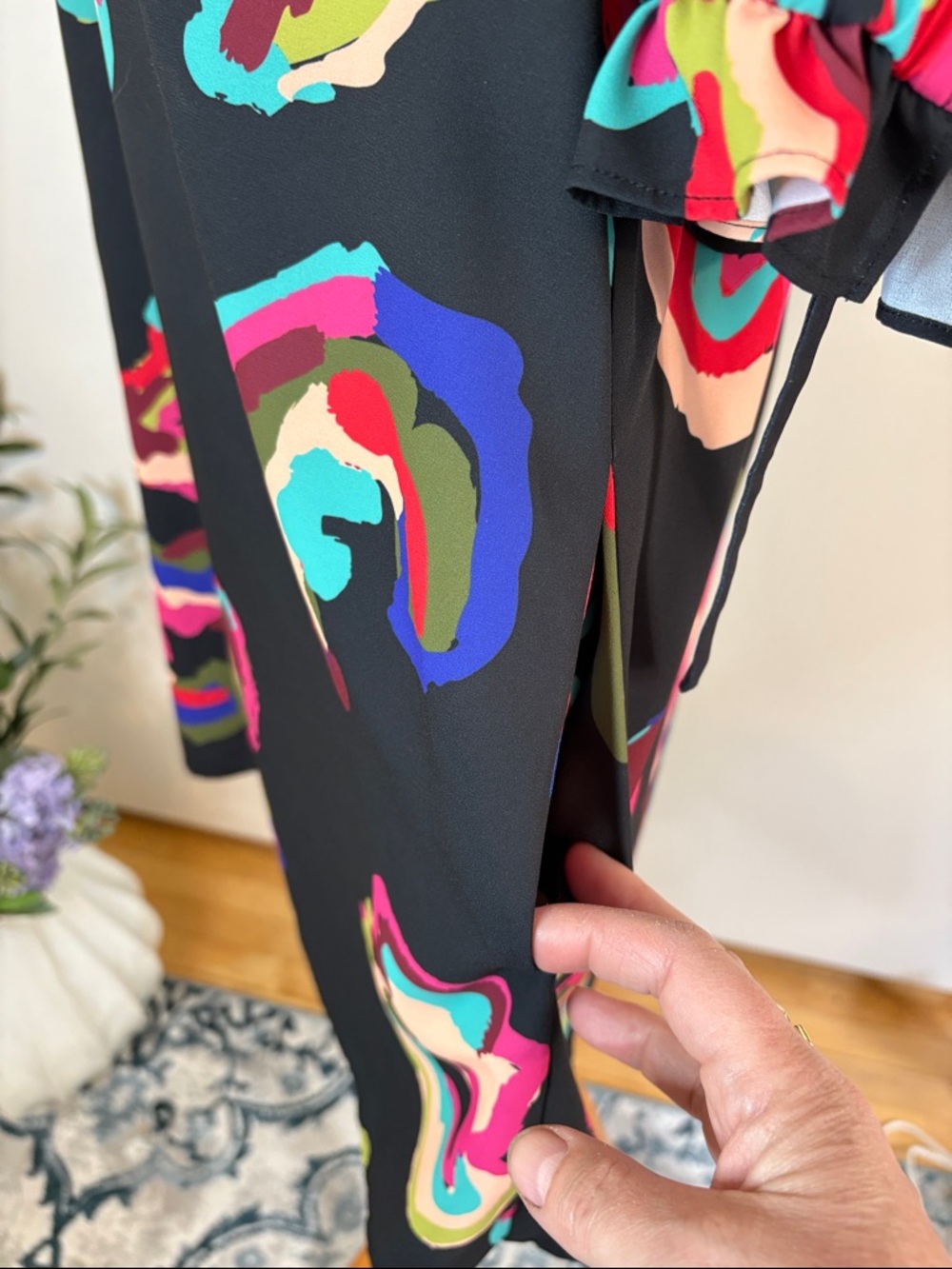 CROSBY by Mollie Burch Black Swing Dress with Multicolor Abstract Accent | M - Picture 5 of 6